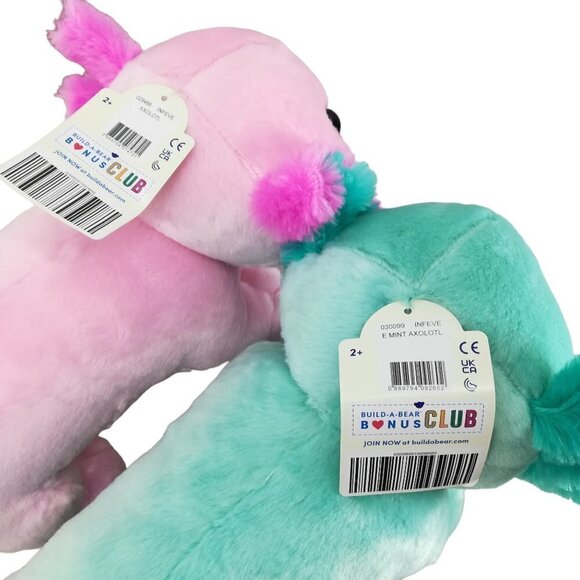 Build A Bear Workshop Axolotl Set of 2 Mint Pink New Online Exclusive 18" Pair - Picture 11 of 14